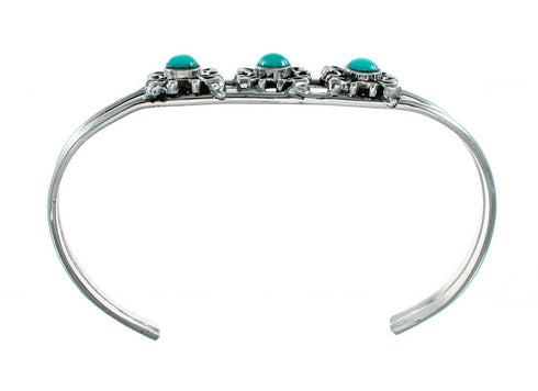 Genuine Navajo Turquoise Sterling Silver Cuff Flower Bracelet NX12420