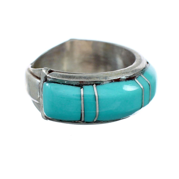 Zuni Jewelry Turquoise Inlay Sterling Silver Ring Size 8-3/4 NX12398