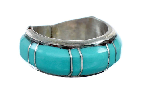 Zuni Jewelry Turquoise Inlay Sterling Silver Ring Size 8-1/2 NX12396