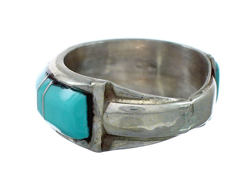 Zuni Jewelry Turquoise Inlay Sterling Silver Ring Size 8-1/2 NX12396