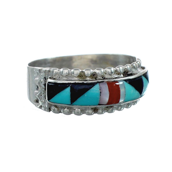 Sterling Silver Zuni Multicolor Inlay Ring Size 9-1/2 NX12407