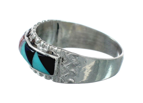 Sterling Silver Zuni Multicolor Inlay Ring Size 9-1/2 NX12407