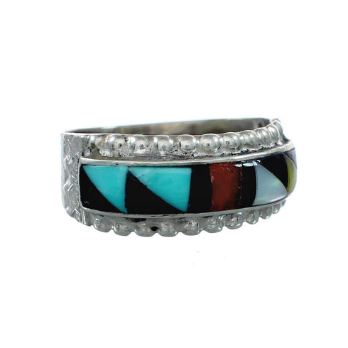 Sterling Silver Zuni Multicolor Inlay Ring Size 8 NX12408