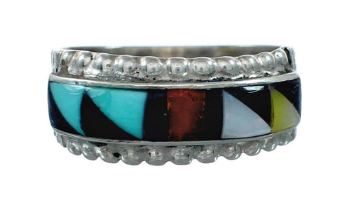 Sterling Silver Zuni Multicolor Inlay Ring Size 8 NX12408
