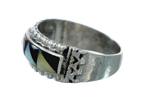 Sterling Silver Zuni Multicolor Inlay Ring Size 8 NX12408