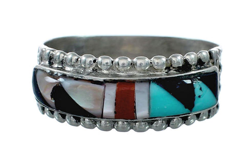 Sterling Silver Zuni Multicolor Inlay Ring Size 10 NX12409