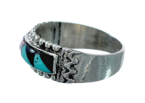 Sterling Silver Zuni Multicolor Inlay Ring Size 10 NX12409