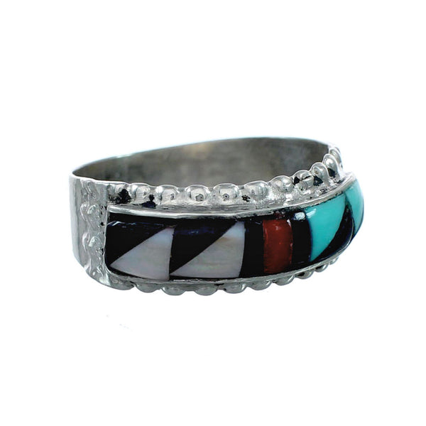 Sterling Silver Zuni Multicolor Inlay Ring Size 8-1/4 NX12410