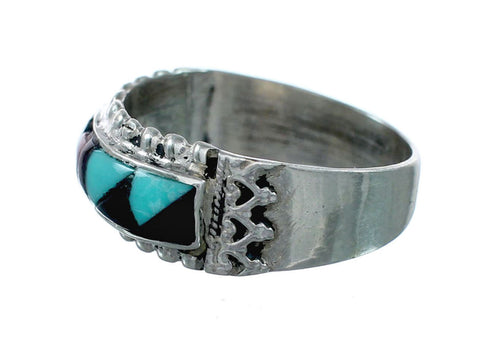 Sterling Silver Zuni Multicolor Inlay Ring Size 8-1/4 NX12410