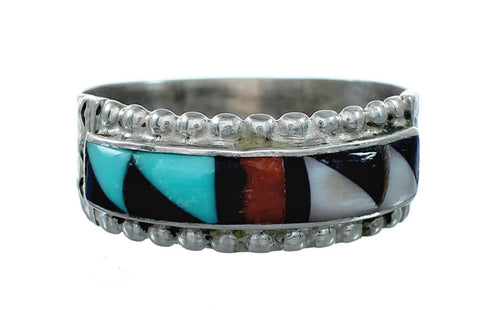 Zuni Sterling Silver Multicolor Inlay Ring Size 10-1/2 NX12411