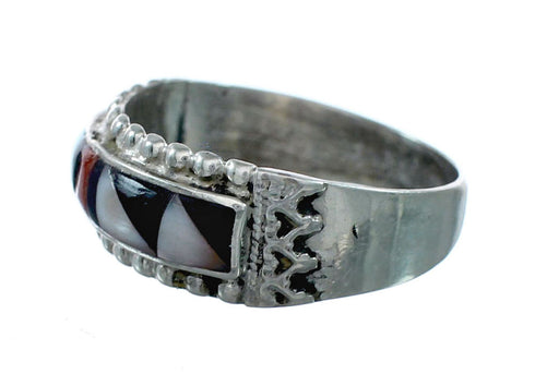 Zuni Sterling Silver Multicolor Inlay Ring Size 10-1/2 NX12411