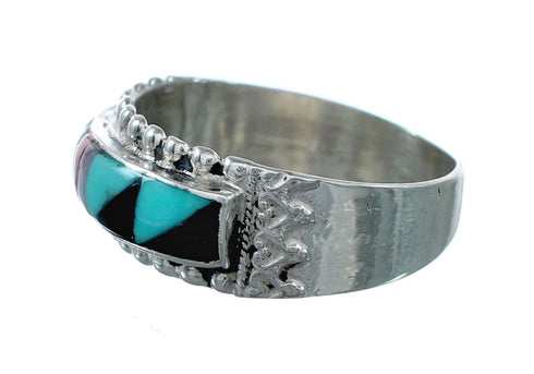 Zuni Sterling Silver Multicolor Inlay Ring Size 9-1/2 NX12412