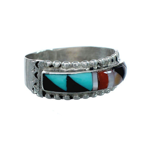 Zuni Sterling Silver Multicolor Inlay Ring Size 9-3/4 NX12413