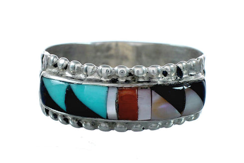 Zuni Sterling Silver Multicolor Inlay Ring Size 9-3/4 NX12413