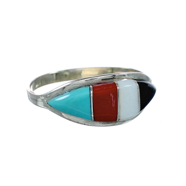 Native American Zuni Sterling Silver Multicolor Ring Size 5-3/4 NX12402