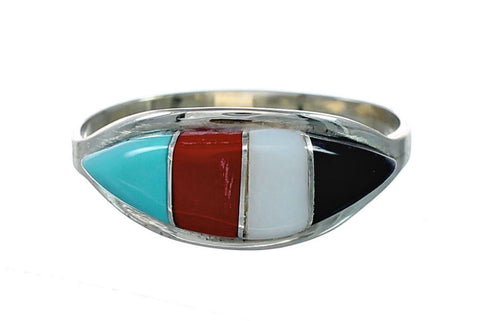 Native American Zuni Sterling Silver Multicolor Ring Size 9 NX12399