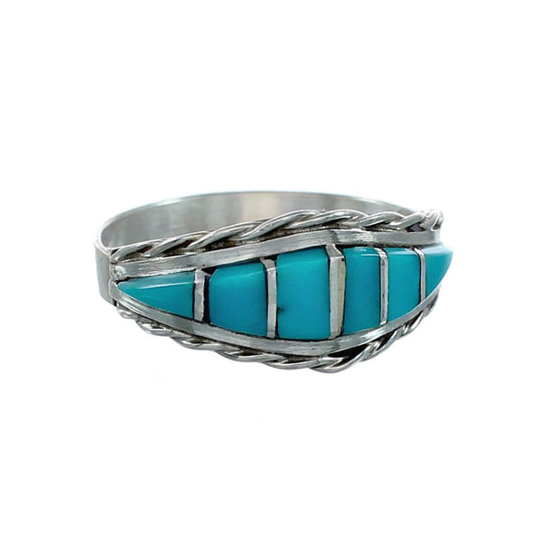 Genuine Zuni Turquoise Inlay Sterling Silver Ring Size 7-3/4 NX12403