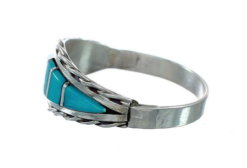 Genuine Zuni Turquoise Inlay Sterling Silver Ring Size 7-3/4 NX12403