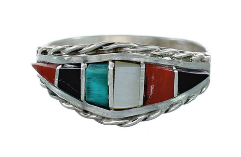 Genuine Zuni Multicolor Inlay Sterling Silver Ring Size 7-3/4 NX12406