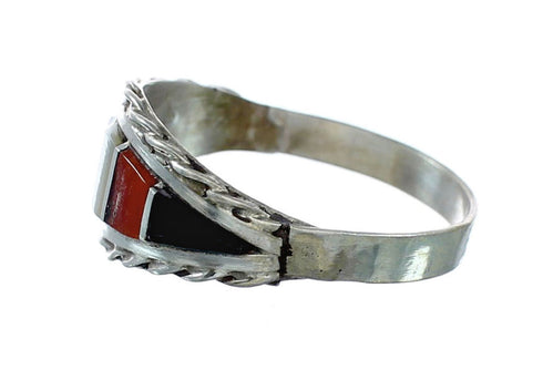 Genuine Zuni Multicolor Inlay Sterling Silver Ring Size 7-3/4 NX12406