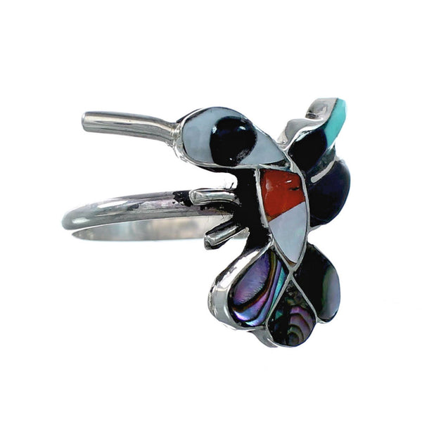 Zuni Multicolor Inlay Genuine Sterling Silver Hummingbird Ring Size 5-1/2 NX12343