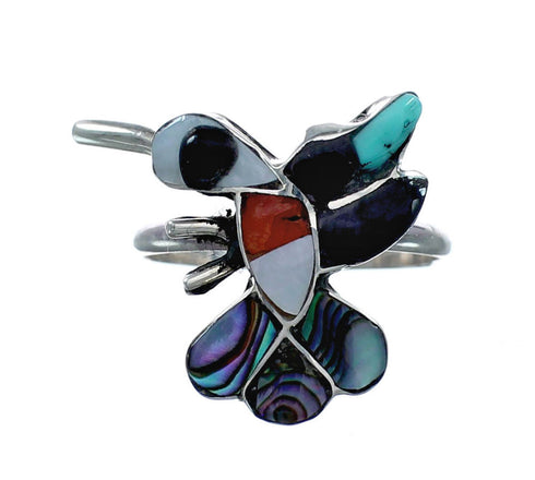 Zuni Multicolor Inlay Genuine Sterling Silver Hummingbird Ring Size 5-1/2 NX12343