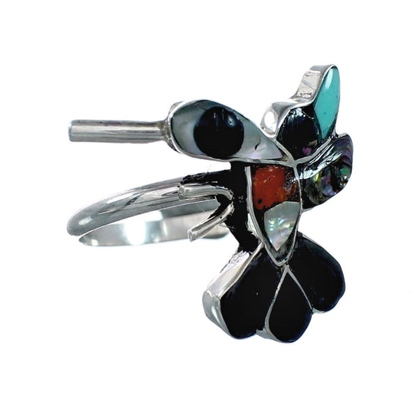Zuni Multicolor Inlay Genuine Sterling Silver Hummingbird Ring Size 6 NX12344