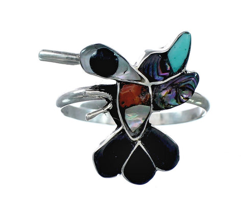 Zuni Multicolor Inlay Genuine Sterling Silver Hummingbird Ring Size 6 NX12344