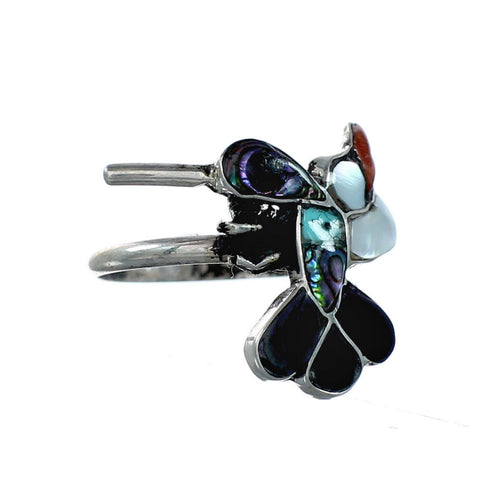 Zuni Multicolor Inlay Genuine Sterling Silver Hummingbird Ring Size 7 NX12345
