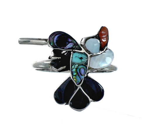 Zuni Multicolor Inlay Genuine Sterling Silver Hummingbird Ring Size 7 NX12345