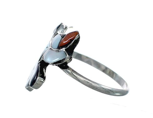 Zuni Multicolor Inlay Genuine Sterling Silver Hummingbird Ring Size 7 NX12345