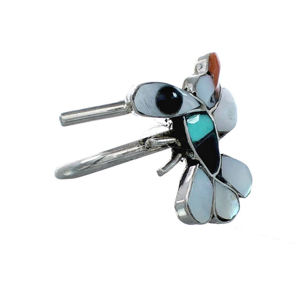 Zuni Multicolor Inlay Genuine Sterling Silver Hummingbird Ring Size 5-1/4 NX12346