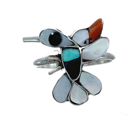 Zuni Multicolor Inlay Genuine Sterling Silver Hummingbird Ring Size 5-1/4 NX12346