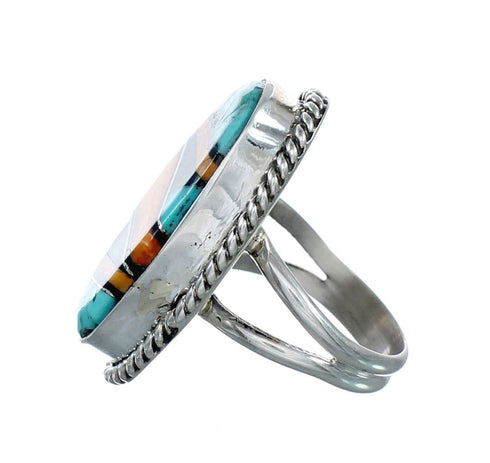 Native American Sterling Silver Multicolor Inlay Ring Size 6-3/4 NX12324