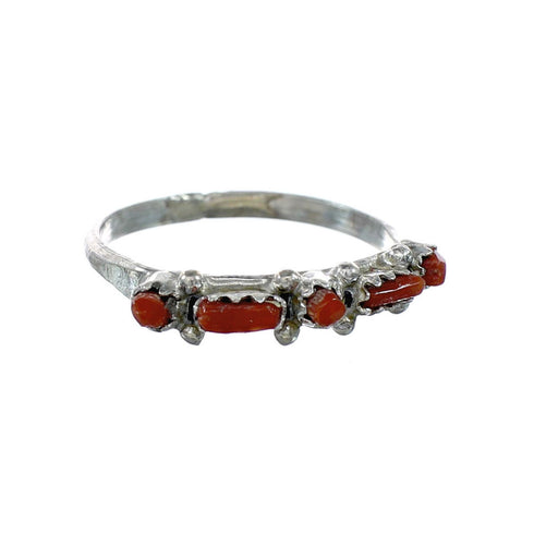 Zuni Native American Coral Silver Ring Size 7-1/4 NX12389