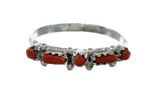 Zuni Native American Coral Silver Ring Size 7-1/4 NX12389