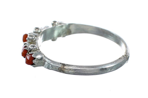Zuni Native American Coral Silver Ring Size 7-1/4 NX12389