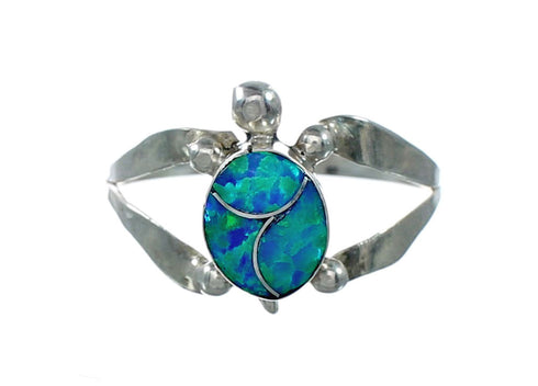 Native American Zuni Blue Opal Sterling Silver Turtle Ring Size 7 NX12361