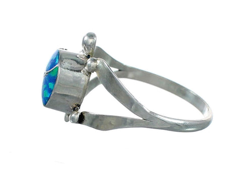 Native American Zuni Blue Opal Sterling Silver Turtle Ring Size 7 NX12361