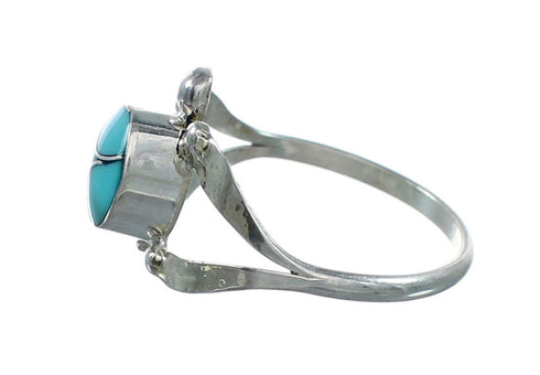 Zuni Sterling Silver Turquoise Inlay Turtle Ring Size 8-1/4 NX12370
