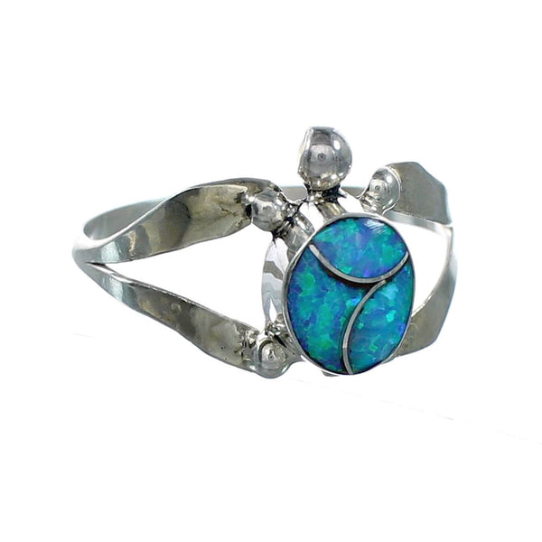 Zuni Blue Opal Sterling Silver Turtle Ring Size 8-1/2 NX12375