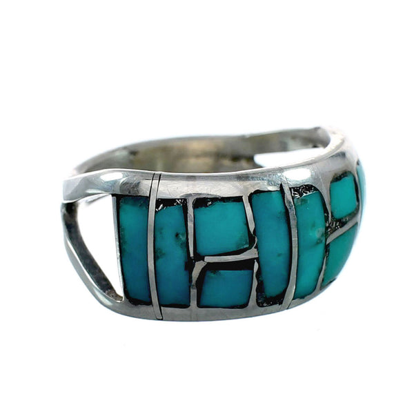 Genuine Zuni Inlay Turquoise Sterling Silver Ring Size 5-3/4 NX12357