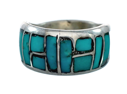 Genuine Zuni Inlay Turquoise Sterling Silver Ring Size 5-3/4 NX12357