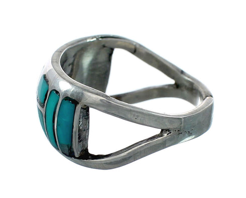 Genuine Zuni Inlay Turquoise Sterling Silver Ring Size 5-3/4 NX12357