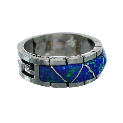 Zuni Blue Opal Inlay Sterling Silver Ring Size 9-1/4 NX12359
