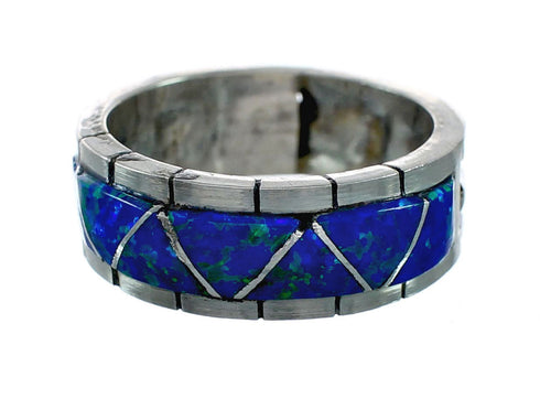 Zuni Blue Opal Inlay Sterling Silver Ring Size 9-1/4 NX12359