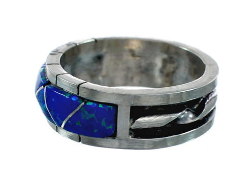 Zuni Blue Opal Inlay Sterling Silver Ring Size 9-1/4 NX12359