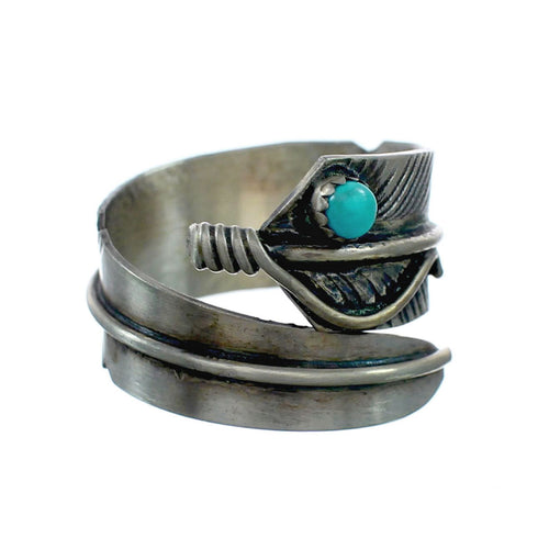 Sterling Silver Turquoise Feather Navajo Adjustable Ring Size 8,9,10 NX12333