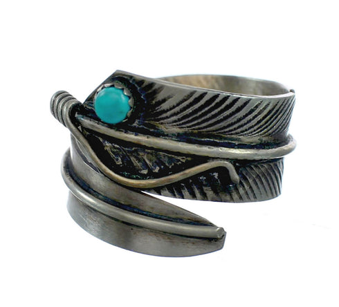Sterling Silver Turquoise Feather Navajo Adjustable Ring Size 8,9,10 NX12333