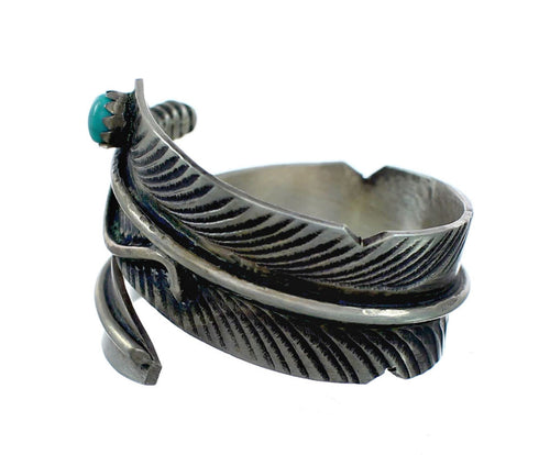 Sterling Silver Turquoise Feather Navajo Adjustable Ring Size 8,9,10 NX12333